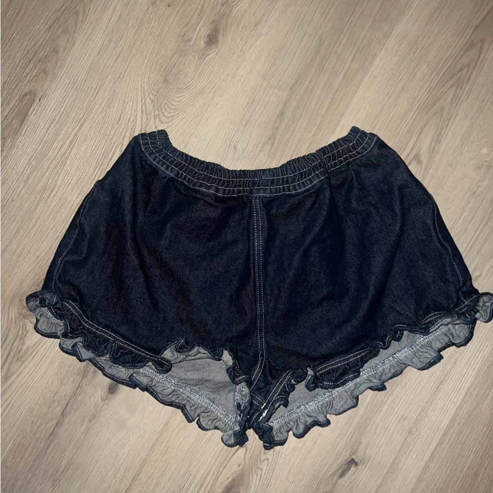 ASOS DESIGN Indigo Denim Frill Hem Shorts Size L US 12-14